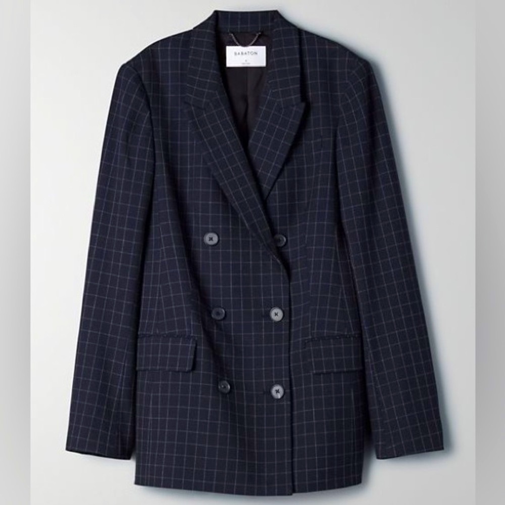 Aritzia Babaton Samuel Blazer Navy Window Pane Double Breasted